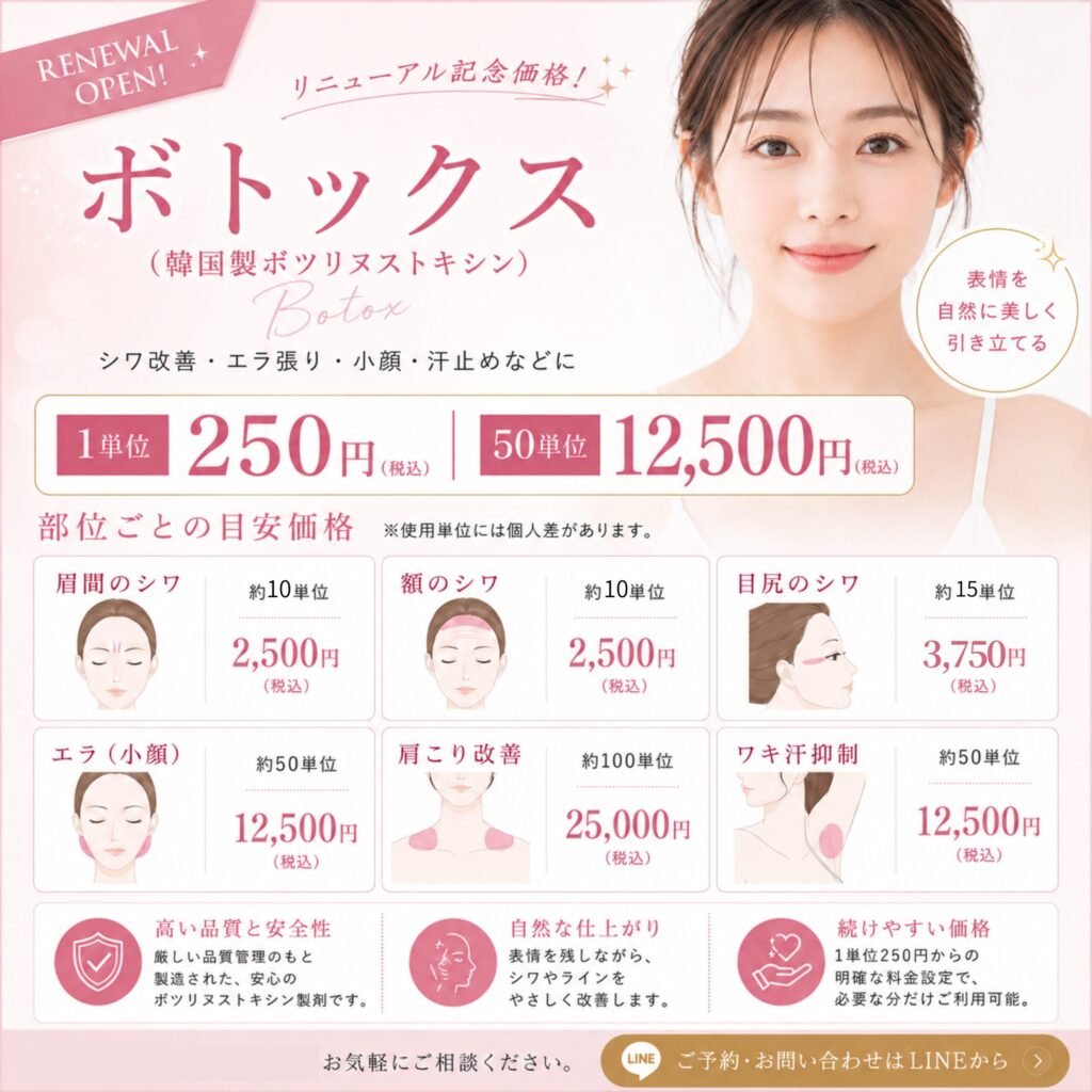 リニューアル記念価格ボトックス